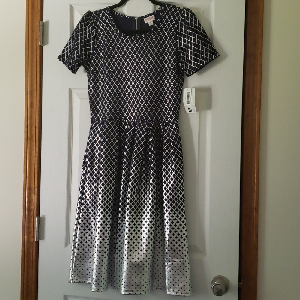 LulaRoe NWT Elegant Amelia Dress Blue Silver Sz M